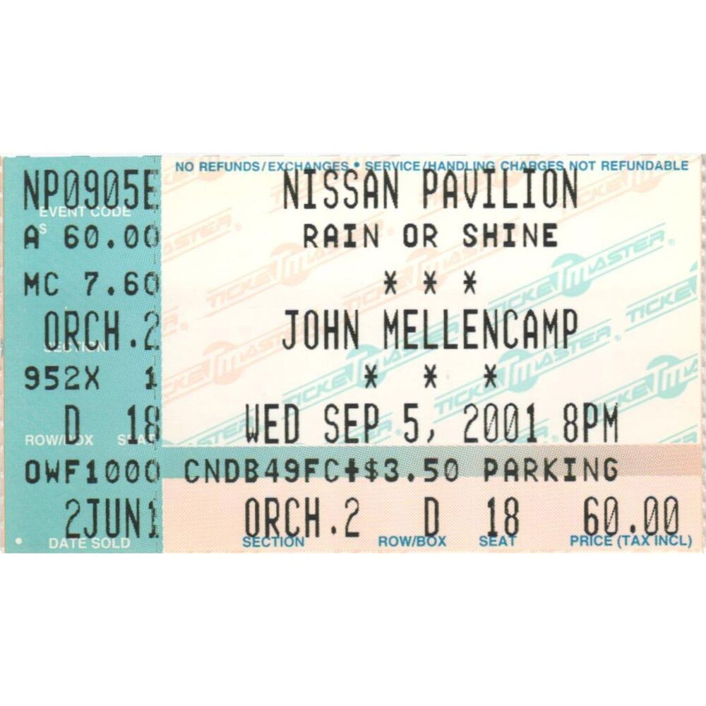 Vintage 2001 John Mellencamp Wallflowers Concert Ticket Stub Bristow VA